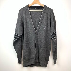 St Michael Cardigan Sweater Knit Gray Sz Medium Lambswool Pockets Grandpacore UK